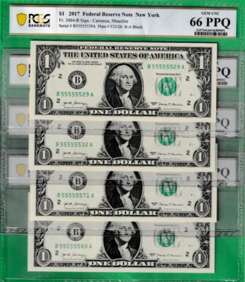 $1  Federal Reserve Note Serial Number 55555529 TO 55555589 PCGS *PRICE FOR ONE* - Image 1 of 2