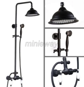 Black Oil Rubbed Brass Rainfall Bathroom Rain Shower Faucet Set Mixer Tap mrs472 - Picture 1 of 6