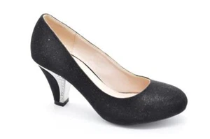 DAMEN BLOCKABSATZ STRASS GLITZER HOCHZEIT PARTY BEQUEME GERICHTSSCHUHE UK - Bild 1 von 12