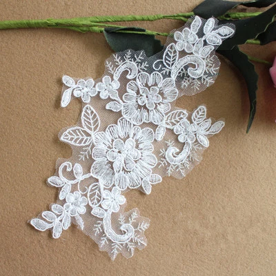 Encaje Novia Aplique Floral Encordado Boda Motivo Marfil Ribete 1 Par - Imagen 1 de 4