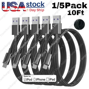 1/5Pack 10Ft USB Charging Cable For iPhone 14/13/12/11/8/7/6/5 Fast Charger Cord - Picture 1 of 10