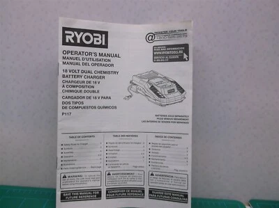 P117 Ryobi Battery Charger 18V NiCad, Lithium, One+ Manual - Image 1 of 2