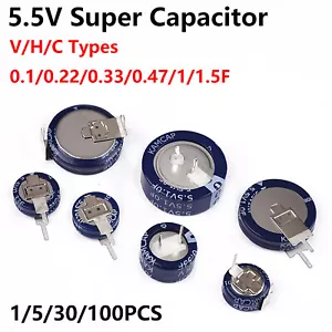 5.5V Super Capacitor 0.1F 0.22F 0.33F 0.47F 1F 1.5F Button Farad Capacitor - Picture 1 of 22