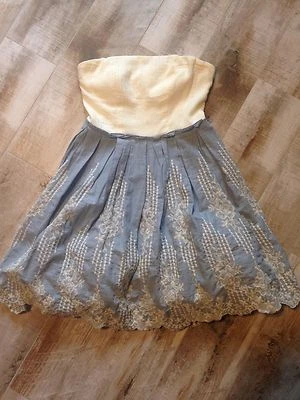 Precioso vestido sin tirantes Jodi Kristopher azul/marfil - 100 % algodón ¡EXCELENTE ESTADO USADO! -talla 3 Foto 1 de 4