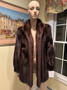 NEW 29" Long Hip/Knee Length Dark Chocolate Brown Real Mink Fur Jacket 6/8 Small - Picture 1 of 7