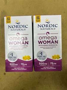 2 New Nordic Naturals Omega Woman with Evening Primrose Oil - 120 Soft Gels Each - Picture 1 of 1