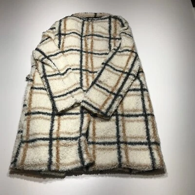 Abrigo chaqueta Stoosh para mujer talla grande crema a cuadros bereber polar difuso largo Foto 1 de 4