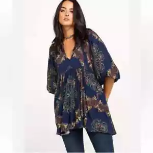 FREE PEOPLE Girl Talk Hi-Low Tunika Kleid in Midnight Flowy Boho Gr. XS - Bild 1 von 11