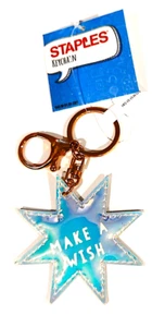 New Staples Puffy Luminscent Shimmery Star Shaped Key Chain " Make a Wish " - Picture 1 of 3