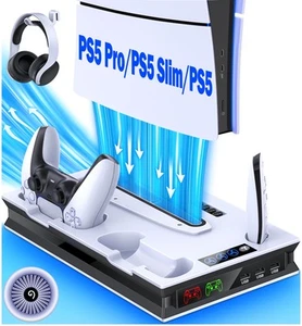 PS5 Pro/Slim/Ps5 Stand and Cooling Station with Controller Charging Station f... - Picture 1 of 9