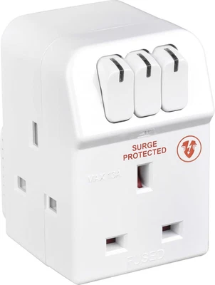 Masterplug 3-Socket Surge Protected Adaptor with Individual Switches UK Plug - Image 1 of 4