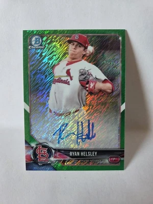 2018 Bowman Chrome Prospect Autographs Ryan Helsley #CPA-RH Green Shimmer /99 - Image 1 of 2