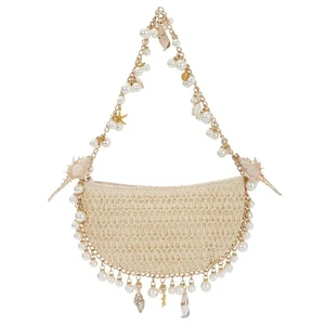 Perlen Stroh Clutch Handtasche für Damen Gewebt Sommer Strand Schultertasche Perlen Abend... - Bild 1 von 7