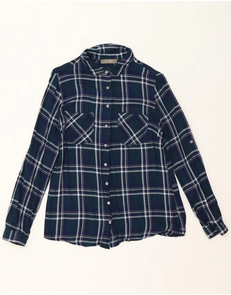 OASIS Womens Flannel Shirt UK 8 Small Navy Blue Check Viscose LC05 - Image 1 of 3
