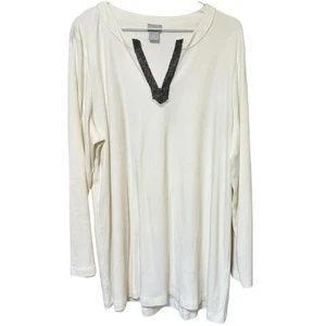 Chico's Damen Basic Creme Top XL Perlen Minimalistisch Capsule Karriere Business - Bild 1 von 10