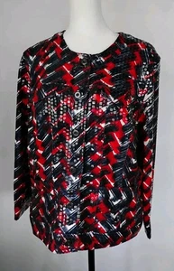 Vtg Ruby Rd 3/4 Sleeve Shiny Jacket Size 12 Red Black Dressy Sequin Blazer - Picture 1 of 5