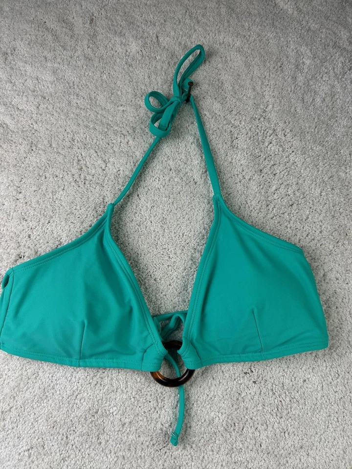 Top de bikini No Boundaries para mujer grande azul verdoso halter traje de baño detalle de anillo corbata Foto 1 de 4