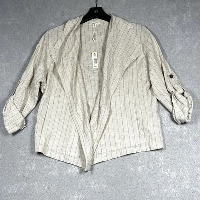 Max Studio Drape Front Womens Size Small Ivory Linen-Blend Jacket Striped - Image 1 of 4