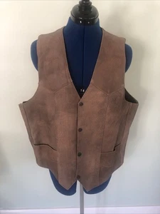 Chaleco de motociclista de cuero marrón Unik vintage para hombre talla L Western Snap - Imagen 1 de 10