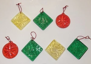 Vintage! Set Of 7! Green, Red, Yellow Glass Christmas Trivet Tiles - Picture 1 of 8