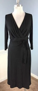 Vestido envolvente negro manga 3/4" para mujer Talbots cintura corbata grande ver medidas - Imagen 1 de 10