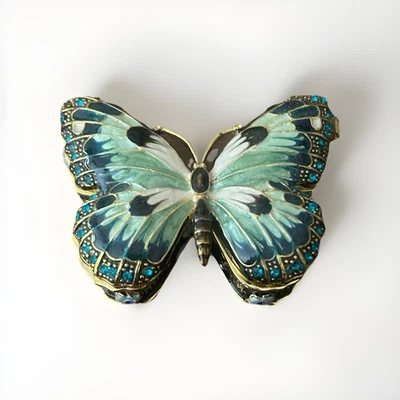 Jewel tone enamel butterfly trinket box - Image 1 of 2