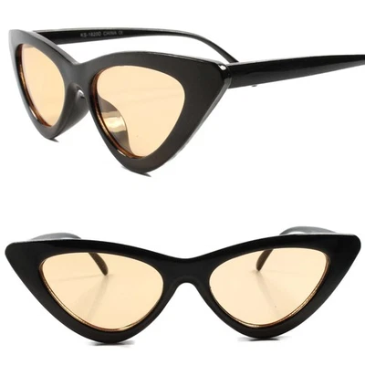 Diseñador Elegante Sofisticado Mujeres Ojo de Gato Gafas de Sol Marco Negro Lente Naranja Foto 1 de 4