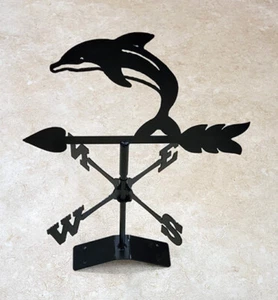 Dolphin Weathervane Amish Blacksmith Crafted - Outdoor Black Powder Coated Steel - Picture 1 of 5