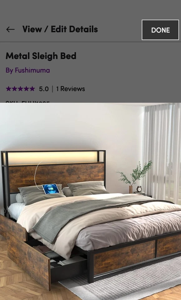 Металлическая сани кровать двуспальная кровать. Совершенно новый в оригинальной коробке, никогда не открывался... - Изображение 1 из 2