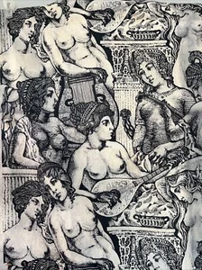 Tela de colección usada como arte desnudos musicales formas femeninas 36”x48” a diosas de borde - Imagen 1 de 10