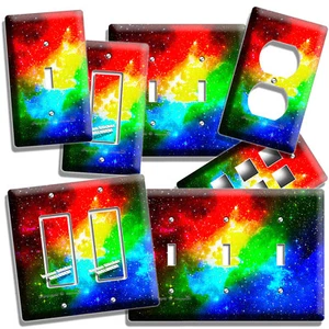 SPACE GALAXY STARS RAINBOW NEBULA CLOUD LIGHT SWITCH OUTLET PLATE ROOM ART DECOR - Picture 1 of 32