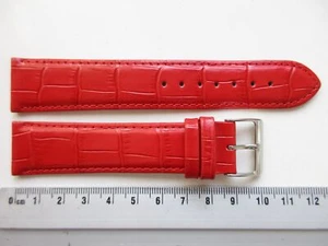 Scarlet red XL alligator print 22 MM leather watch band strap - Picture 1 of 5