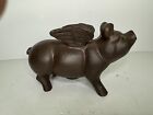 Vintage? Brown Cast Iron Rustic Pigs Fly Flying Doorstop Bank Heavy Winged Pig