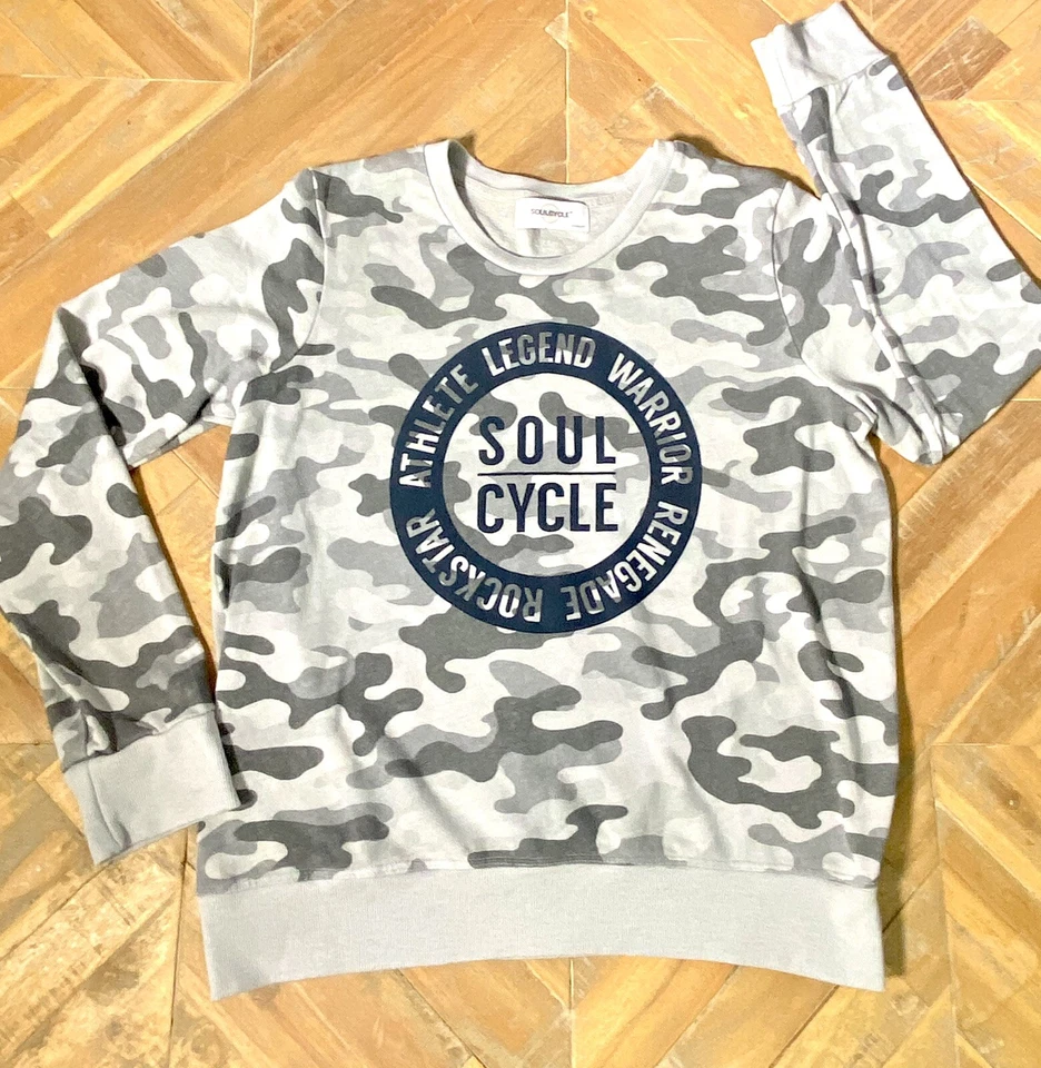 SOULCYCLE Light Gray Camo with Circle Mantra Crew Neck Sweatshirt Sz M Med - Image 1 of 4