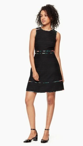 Abito in tweed Kate Spade con finiture in fiore UK taglia 6 USA taglia 2 prezzo portaoggetti £350 nero