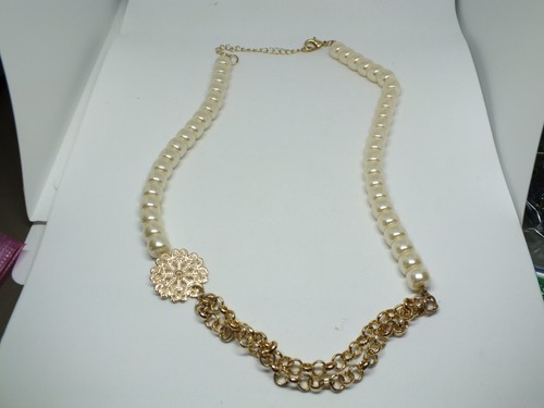 OFF WHITE Bellissima Collana Perline Bianco Off Tono Oro 20 22" BELLA