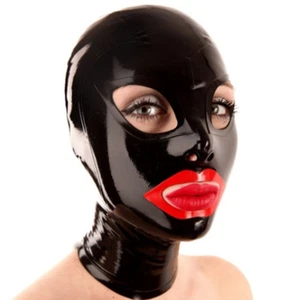 Latexhaube mit roten Lippen Rücken Reißverschluss Gummi Maske für Catsuit Club Kleidung Kostüm - Bild 1 von 2