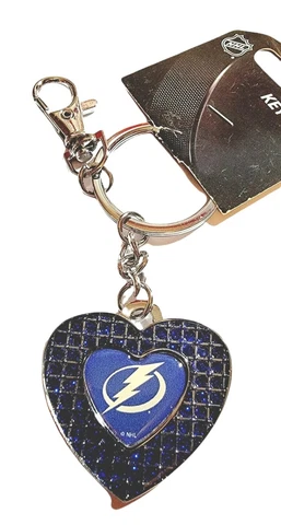 Tampa Bay Lightning Keychain NHL Licensed Hockey Heart Shaped Sparkle Logo New Cover