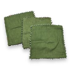 3pk Pier 1 Olive Green Basket Weave Pom Pom Throw Pillow Covers 18” Square Zip