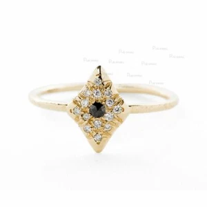 14K Gold 0.09 Ct. White - Black Lab-Created Diamond Rhombus Design Ring - Picture 1 of 1