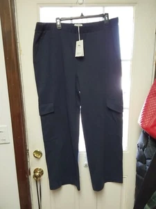 Nwt Free Assembly Womens Plus Wide Leg Cargo Knit Pants XXL Navy - Picture 1 of 2