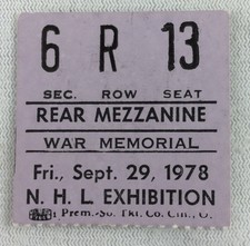AHL 1978 09/29 Rochester Americans NHL Exhibition Hockey Ticket Stub