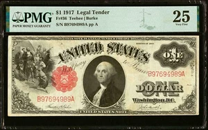 Legal Tender: Fr. 36 $1 1917 Legal Tender PMG Very Fine 25 Teehee/Burke Red Seal - Picture 1 of 2