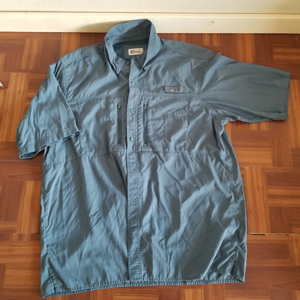 Рубашка рыболовная вентилируемая мужская спортивная по всему миру синяя с коротким рукавом размер XL - Изображение 1 из 4