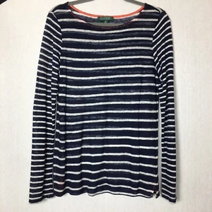 Lauren Ralph Lauren Size M Blue Striped Jumper Thin Knit 100% Linen Long Sleeve - Picture 1 of 16