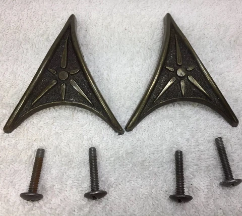Triangle Pull Drawer Knob vintage metal Flower set of 2 Sun Star 3" tall Gold Cover