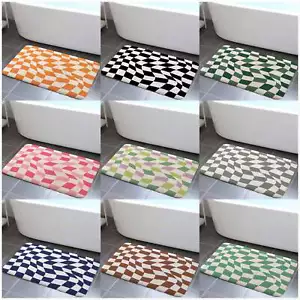Fun 3D Trendy Checkered Mat Soft Foam for Bath Indoor Absorbent Rug Washable Mat - Picture 1 of 16