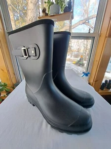 Neu ohne Etikett! Schwarze Hisea Damen-Gummiregenstiefel/Größe 8 Medium - Bild 1 von 8