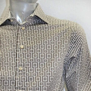 Men's Rufus Brown | White Long Sleeve Button Down Shirt NWT - Picture 1 of 4