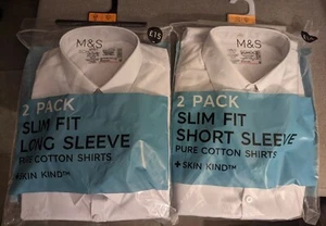 Bundle BN M&S Boy's White Slim Fit Shirts Long- & Short- Sleeve (x2 each) 11-12 - Picture 1 of 2